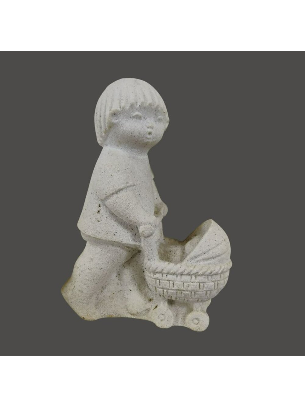 Vintage Marbell Boy Figurine, Stone Art Belgium, Mid-Century Modern Sculpture